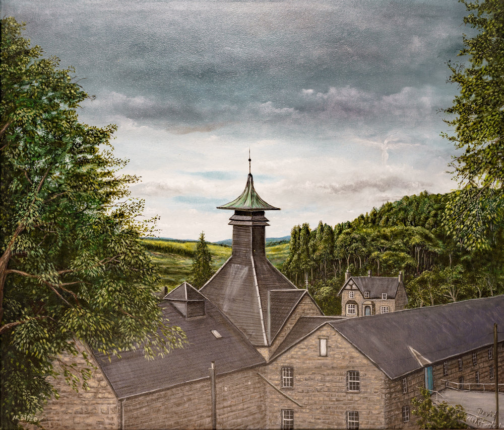 Original Ölbild von Glendullan Distillery mit Signatur des Künstlers